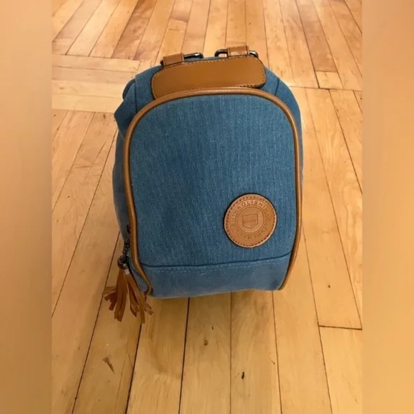 Oris Blue Canvas Brown Leather Jet Setter Bag - Picture 2 of 12